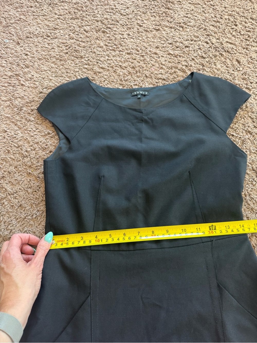 Theory Wool Blend Cap Sleeve Sheath Dress Pockets Black LBD 4 - Picture 10 of 11